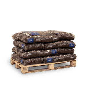 Braune Galamio Holzhackschnitzel, 12x 60l Säcke (720l) auf Palette. Mulch für Garten, Beete & Wege.