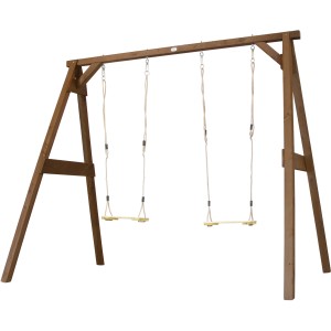 Axi 4-in-1 SportsFun Schaukelgestell aus Holz mit zwei Schaukeln in Braun.