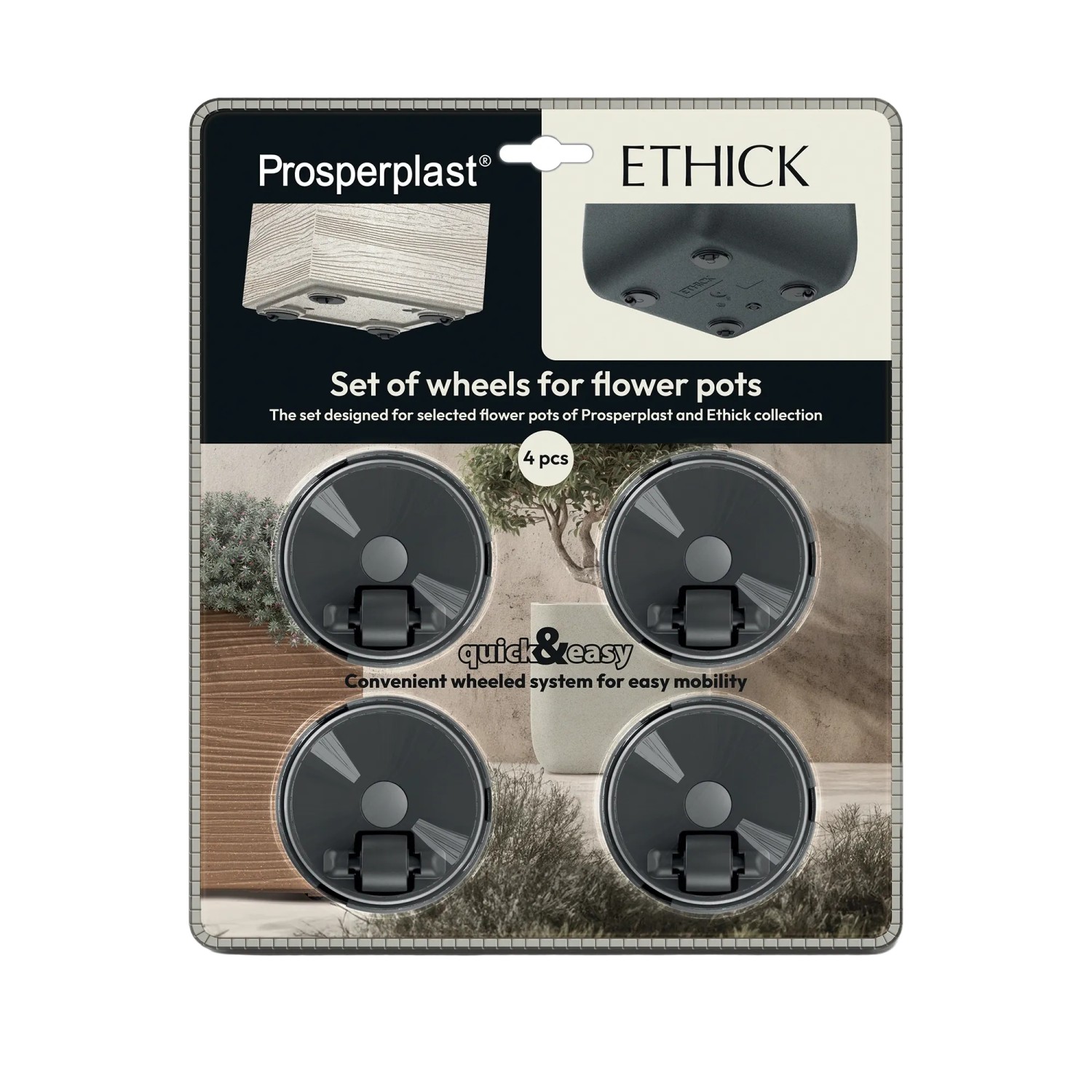 Prosperplast Räder-Set für Blumentöpfe Dlof & Ethick Schwarz 4 Stück