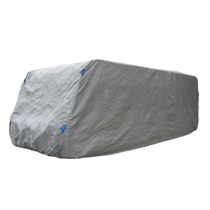 Graue Wohnwagen Abdeckhaube Größe XL von Garden Pleasure schützt vor Witterung und Schmutz.