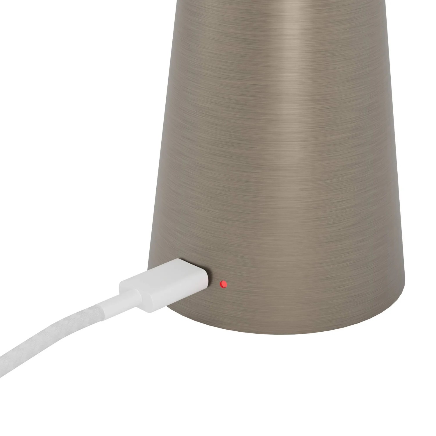 EGLO LED Akku-Tischleuchte PICCOLA in Bronze-dunkel mit Ladekabel und roter Ladeanzeige.