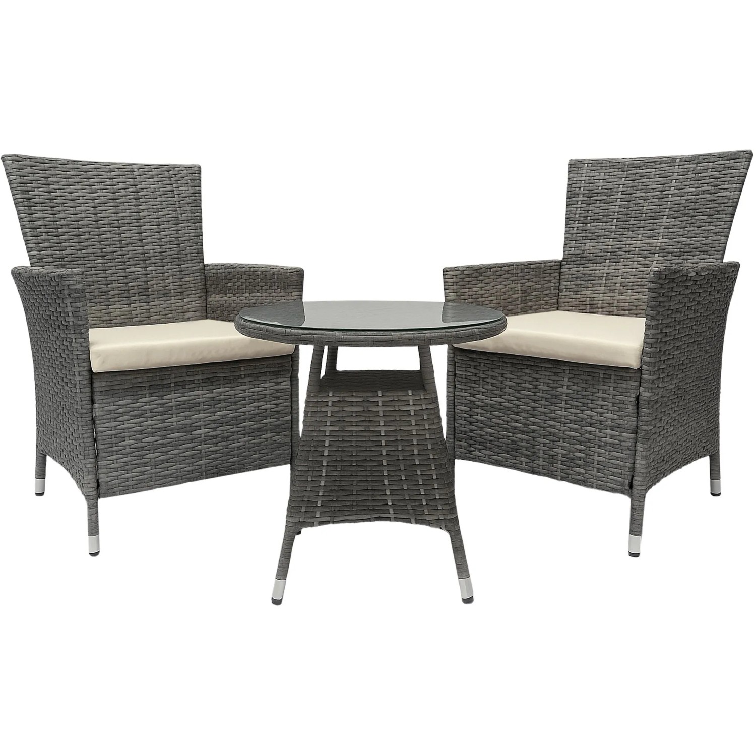 DELUKE Lounge-Gruppe RIRAM Kunststoff Grau-meliert 110x110x84cm Gartenmöbelset 2 Personen Poly Rattan Balkonmöbel Set Te...