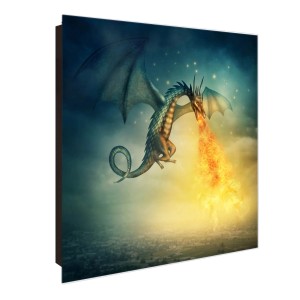 Schwarzer Schlüsselkasten mit Glasfront, Drachenmotiv, 50 Haken, beschreibbar, magnetisch.