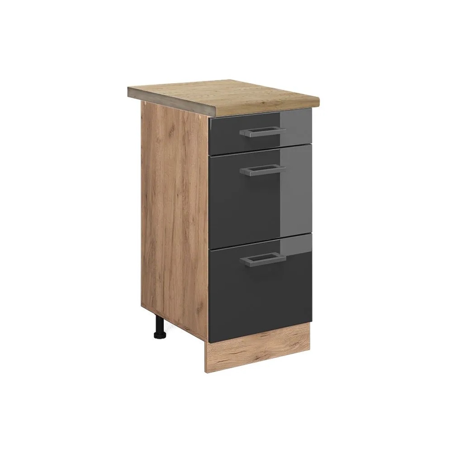 Vicco Küchenunterschrank R-Line Anthrazit Hochglanz Goldkraft Eiche 40 cm mit Schubladen AP Eiche