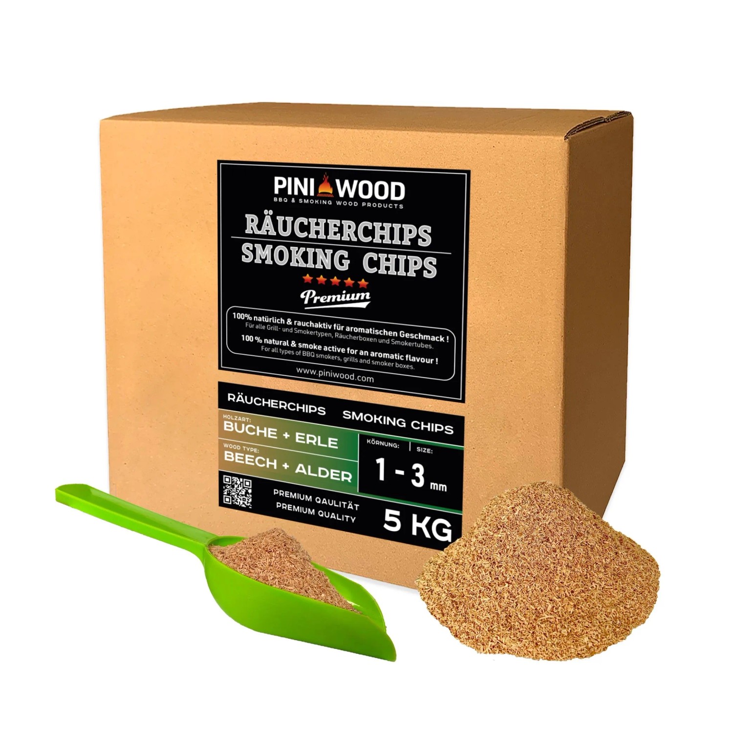 PINI Räucherchips 5 kg Buche und Erle Gemischt 1-3 mm Smoking Chips Räucherspäne