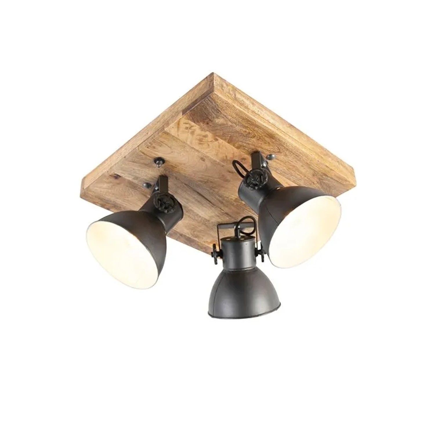 QAZQA Industriestrahler Schwarz mit Mangoholz 3 Lichter Mangos