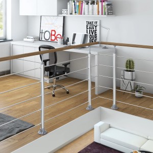 Dolle Geländerset mit Eichehandlauf, Bodenmontage, 150 cm, für den Innenbereich. Treppengeländer mit Holzhandlauf und Metallpfosten.