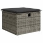 Grauer vidaXL Gartenmöbel-Fußhocker aus Rattan mit dunklem Kissen und Stauraum.