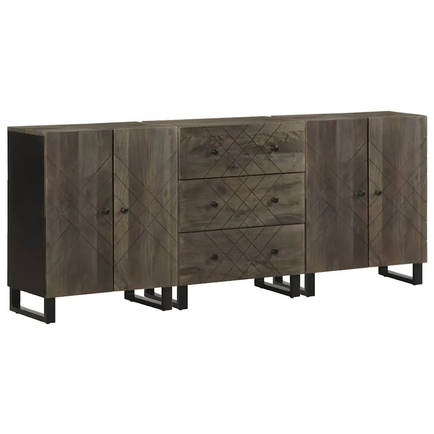 vidaXL 3 Tlg Sideboards Schwarz 60x33x75 cm Massivholz Mango 3309999
