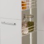 pino Küchenzeile: Lichtgrauer Apothekerschrank mit Vorratsgläsern im Auszug.