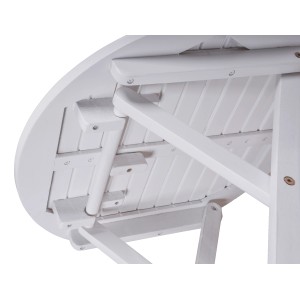 Detailansicht des weißen, runden Garden Pleasure Klapptischs MESA (50x50 cm) von unten.