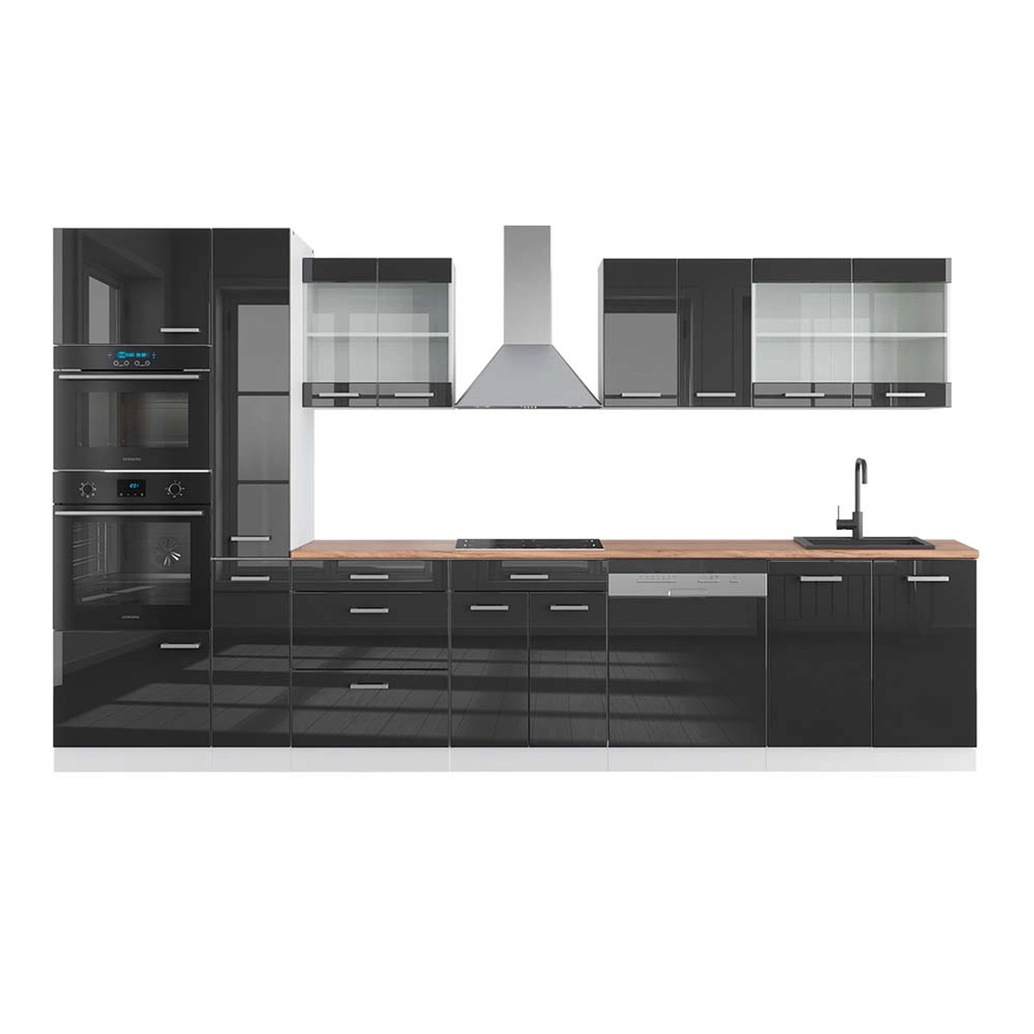Vicco R-Line Küchenzeile Anthrazit Hochglanz/Weiß 350 cm mit HochschrankAP günstig online kaufen