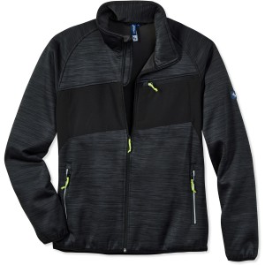 Strick-Softshelljacke Steinbach in Anthrazit-Meliert-Schwarz, Größe L. Arbeitskleidung mit Reflektoren und Taschen.