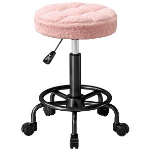 Rosa Rollhocker von HOMCOM mit Polyesterbezug, höhenverstellbar und mobil.