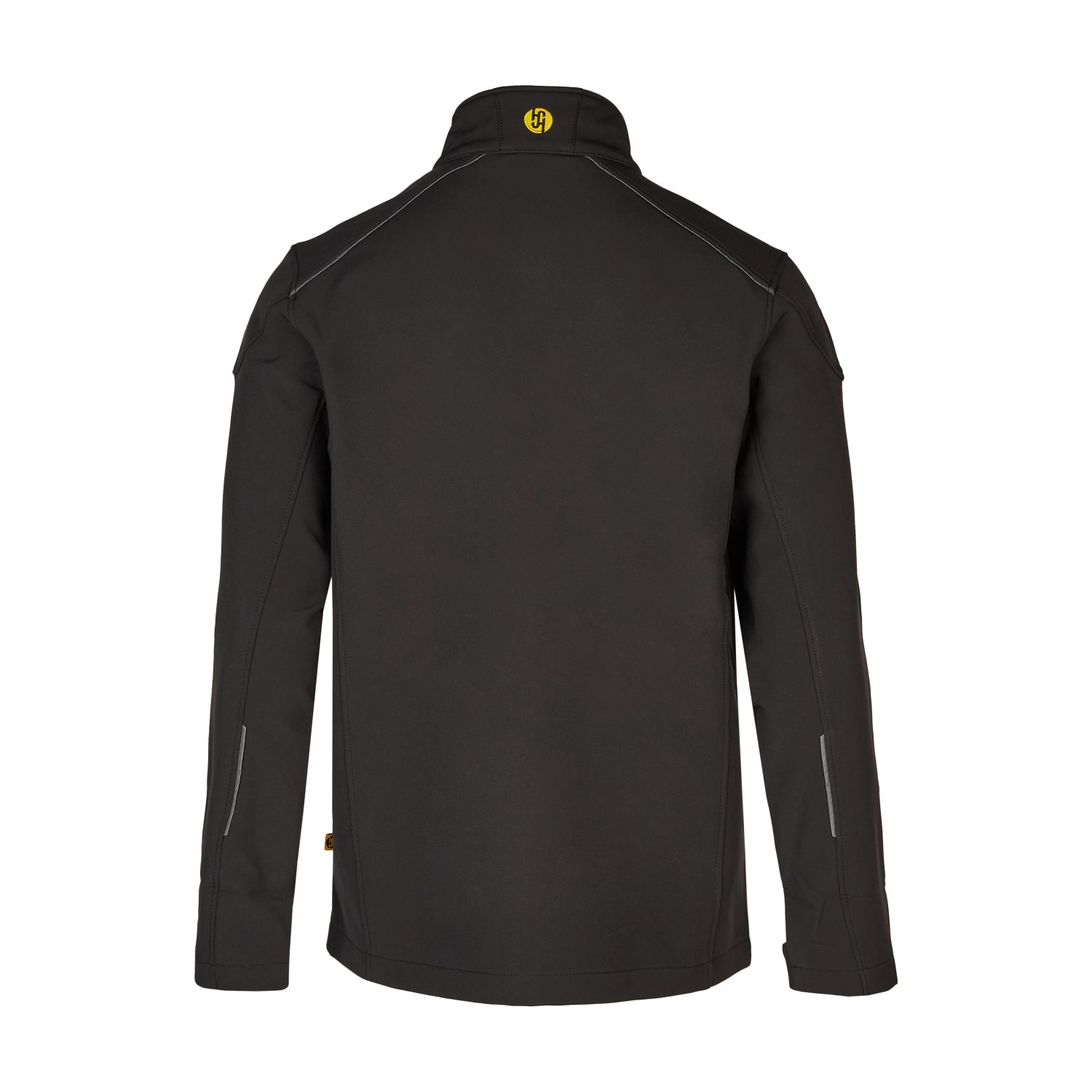 Schwarze Hans Schäfer Workwear Softshelljacke, Größe M, Rückansicht. Arbeitskleidung für Herren.