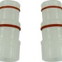 Zwei transparente Schlauchverbinder mit roten Dichtungsringen für Pool Wärmepumpen.