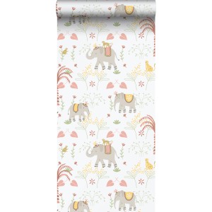 Sanders & Sanders Tapete Elefanten Grau Rot und Weiß 53 cm x 10.05 m