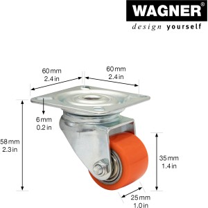 Wagner Mini Lenkrolle, Ø 3,5cm, Tragkraft 100kg, Soft-Rolle für Möbel und Geräte.