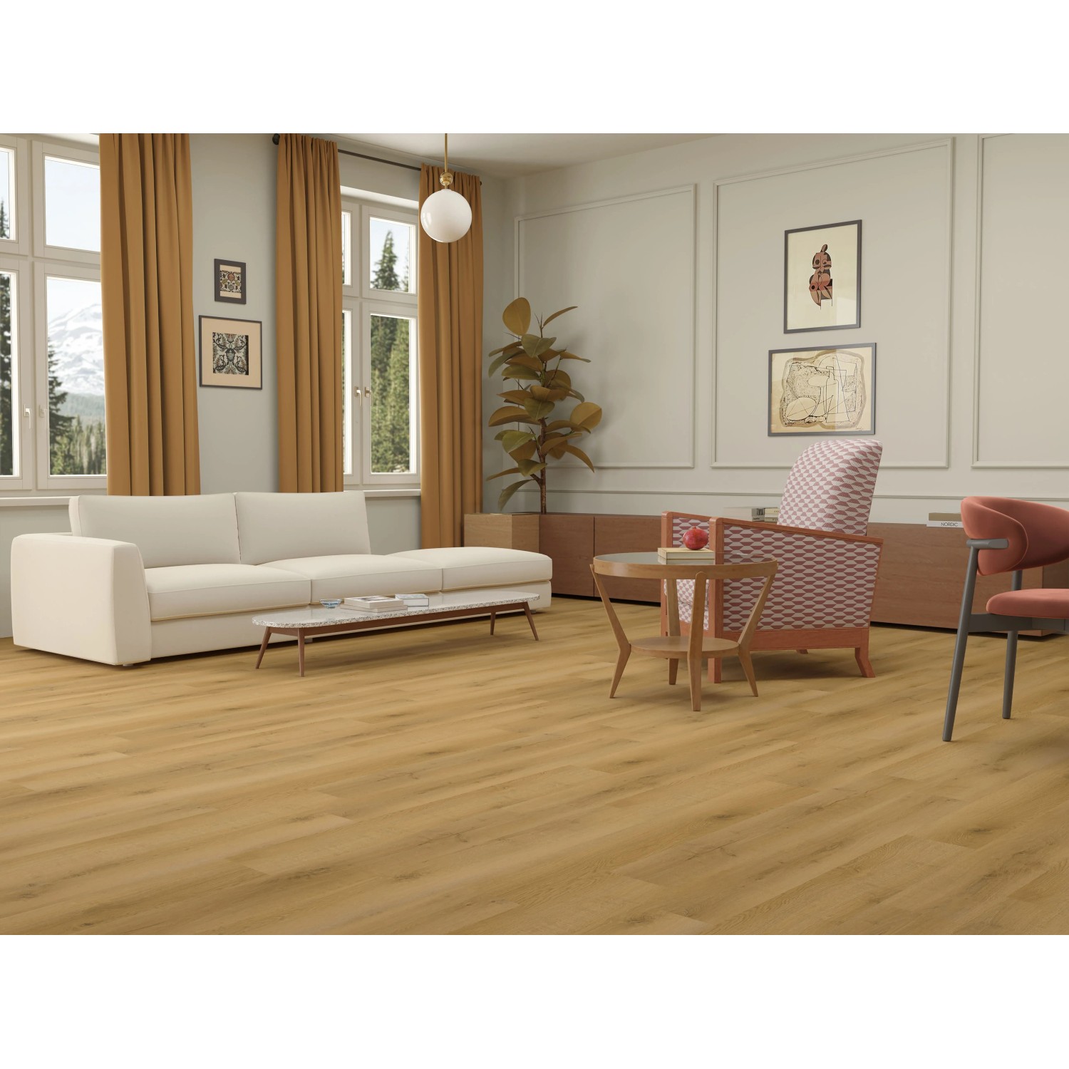 Wohnraum mit Click-Vinylboden Prato Eiche Beige-Sand