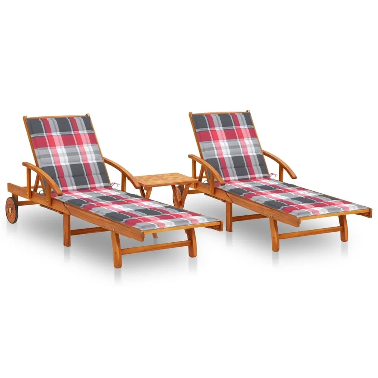 vidaXL Sonnenliegen 2 Stk. mit Tisch und Auflagen  199 x 67 x 30/51/62/77/85 cm Massivholz Akazie