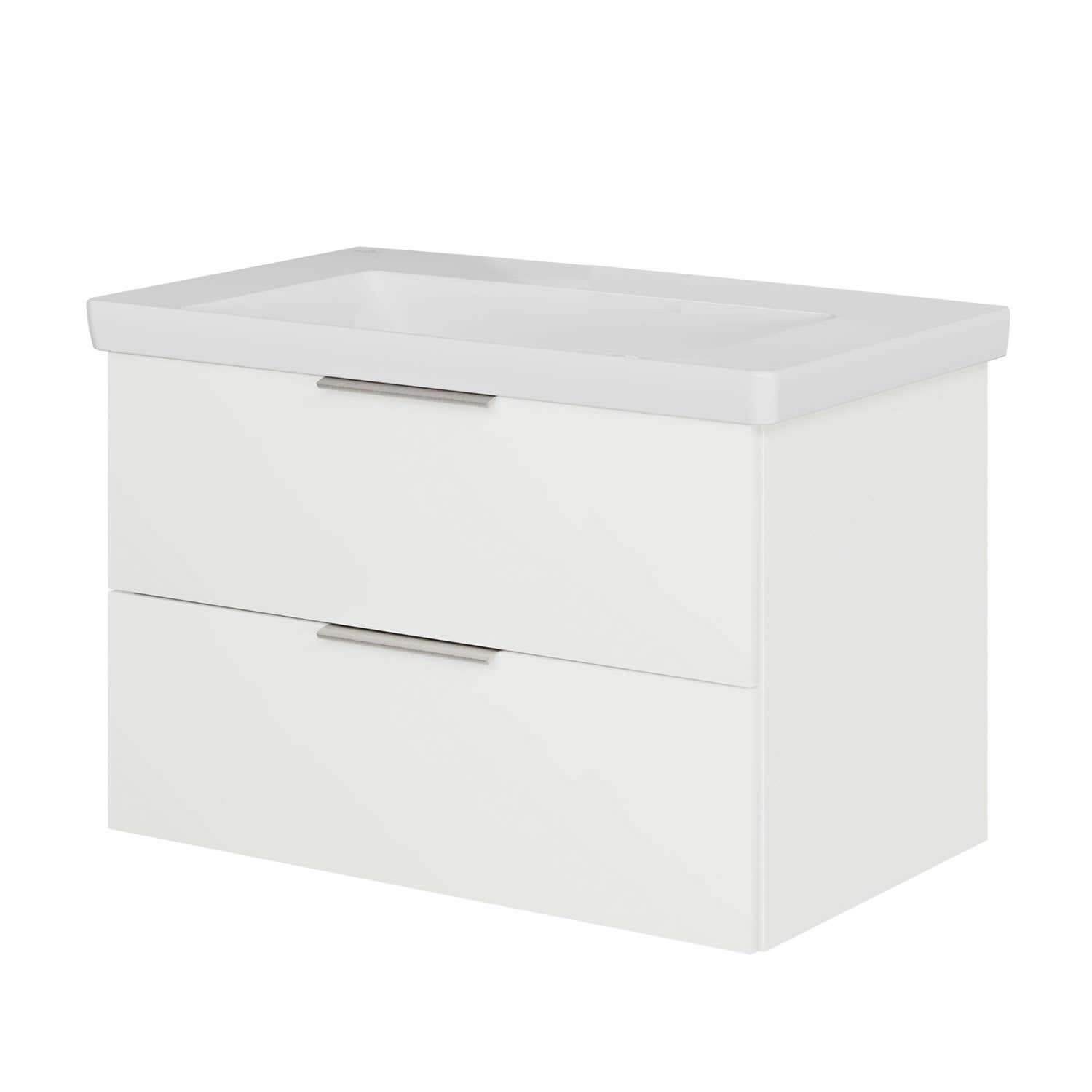 Steinkamp Waschtischunterschrank Living 2.0 Schneeweiß Glanz mit Villeroy & Boch Waschtisch Subway 3.0 80 cm ohne Hahnloch und ohne Überlauf