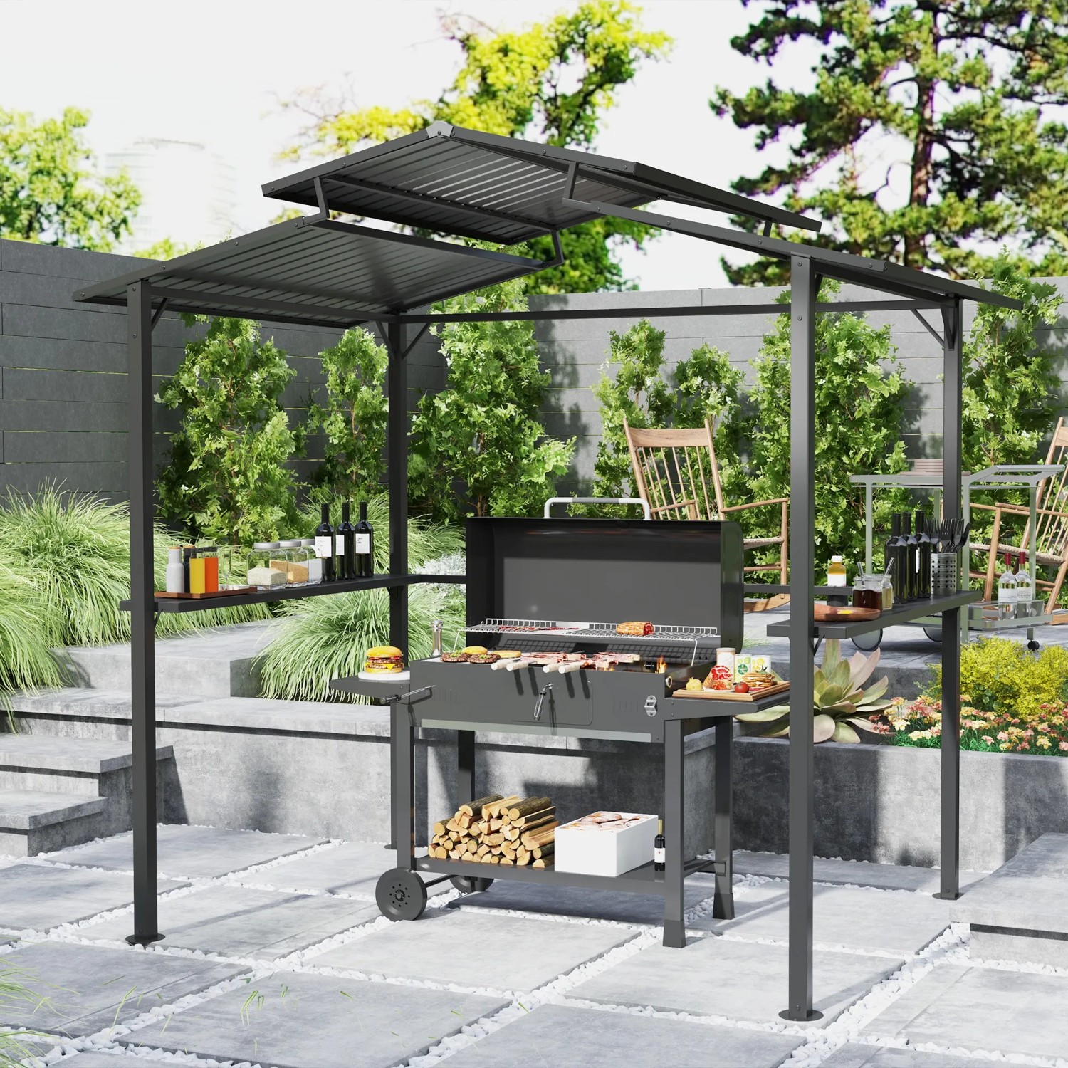 Outsunny Grillpavillon Metall Schwarz 250L x 160B x 250H cm_2