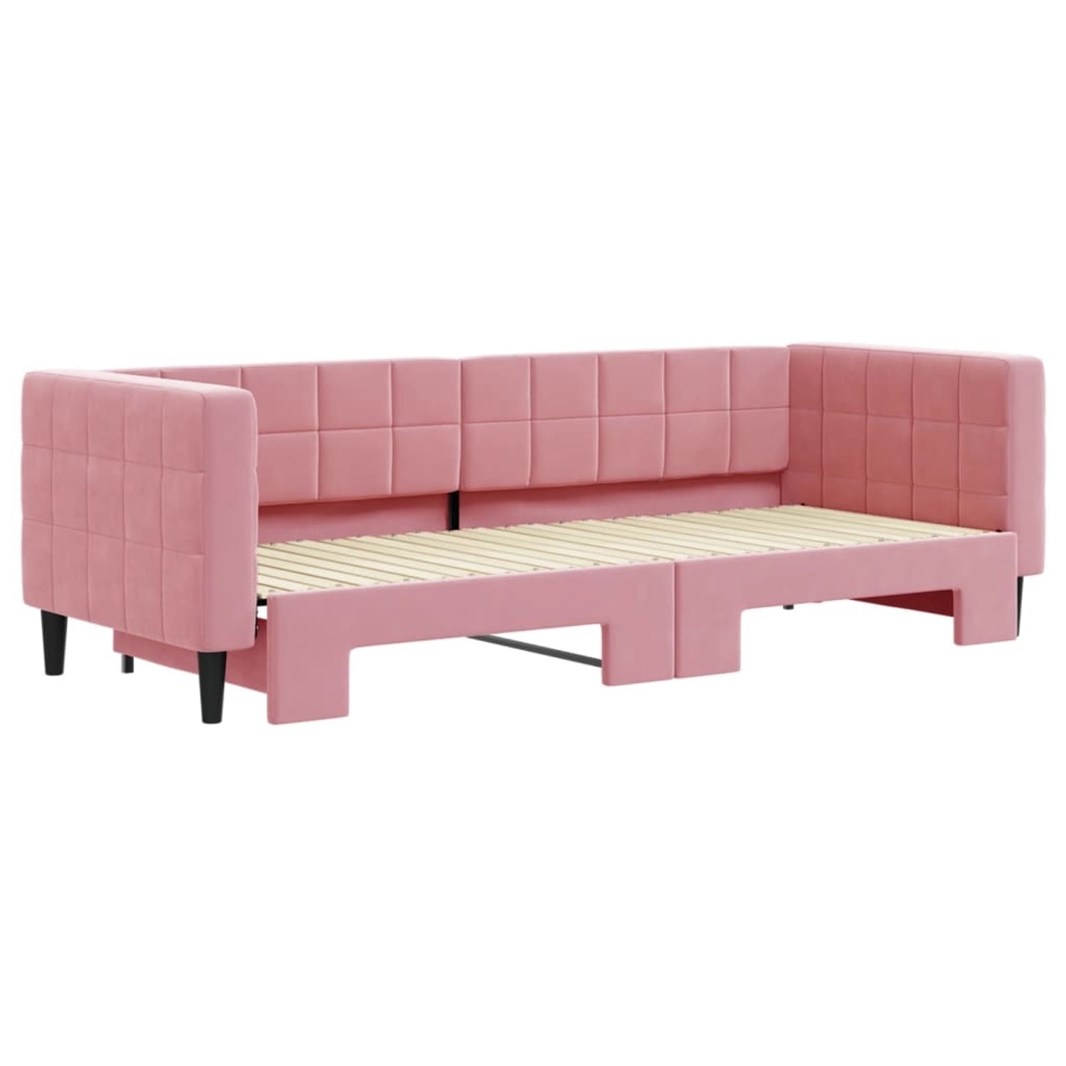 Ausziehbares Tagesbett in Rosa Samt (80x200 cm). Vielseitiges Bett für Wohn- und Schlafzimmer.