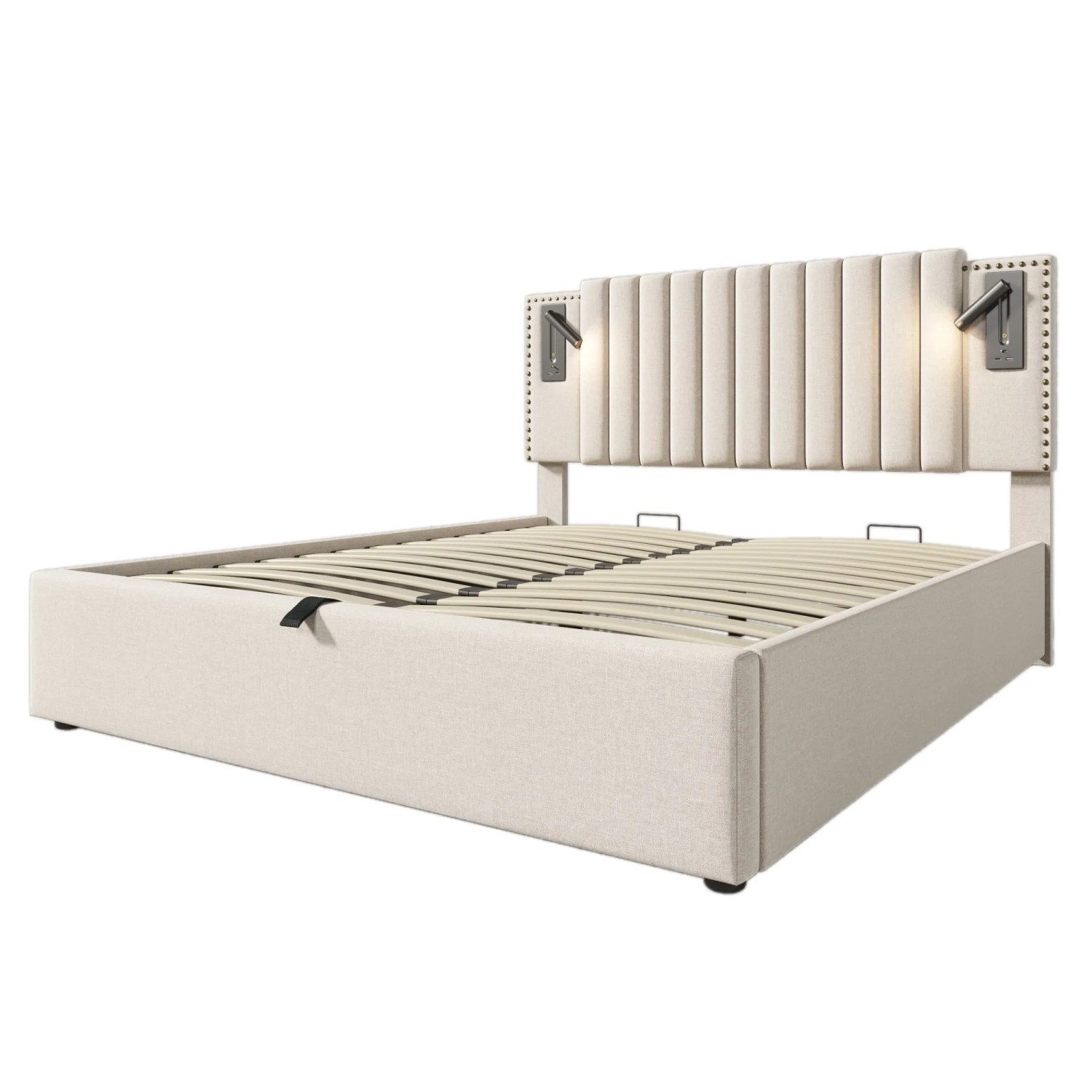 Merax Polsterbett 180x200cm Stauraum USB Leselicht Beige