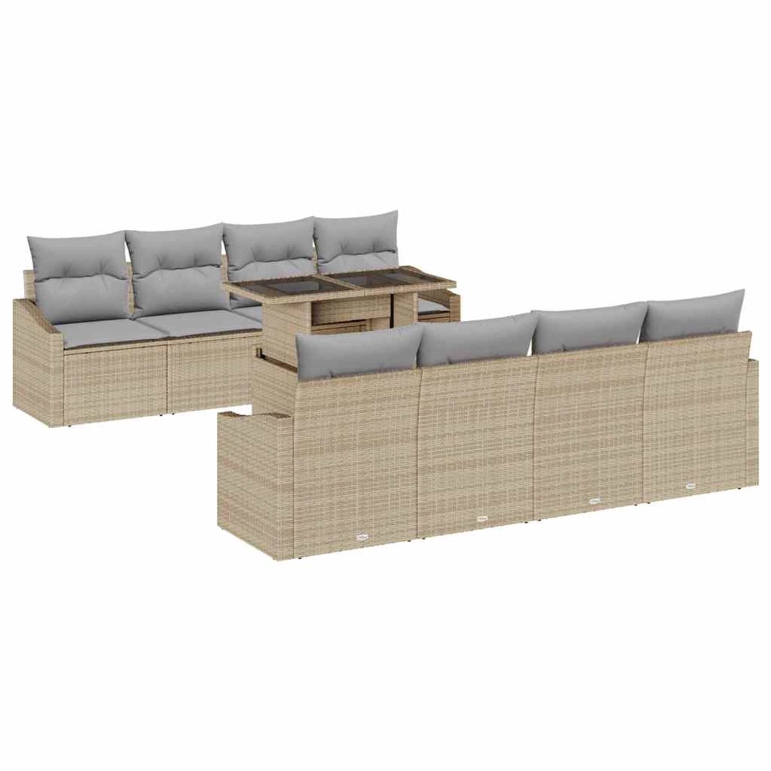 vidaXL Garten-Sofa-Set mit Speicher 9-Tlg Beige Poly Rattan 3357703 günstig online kaufen