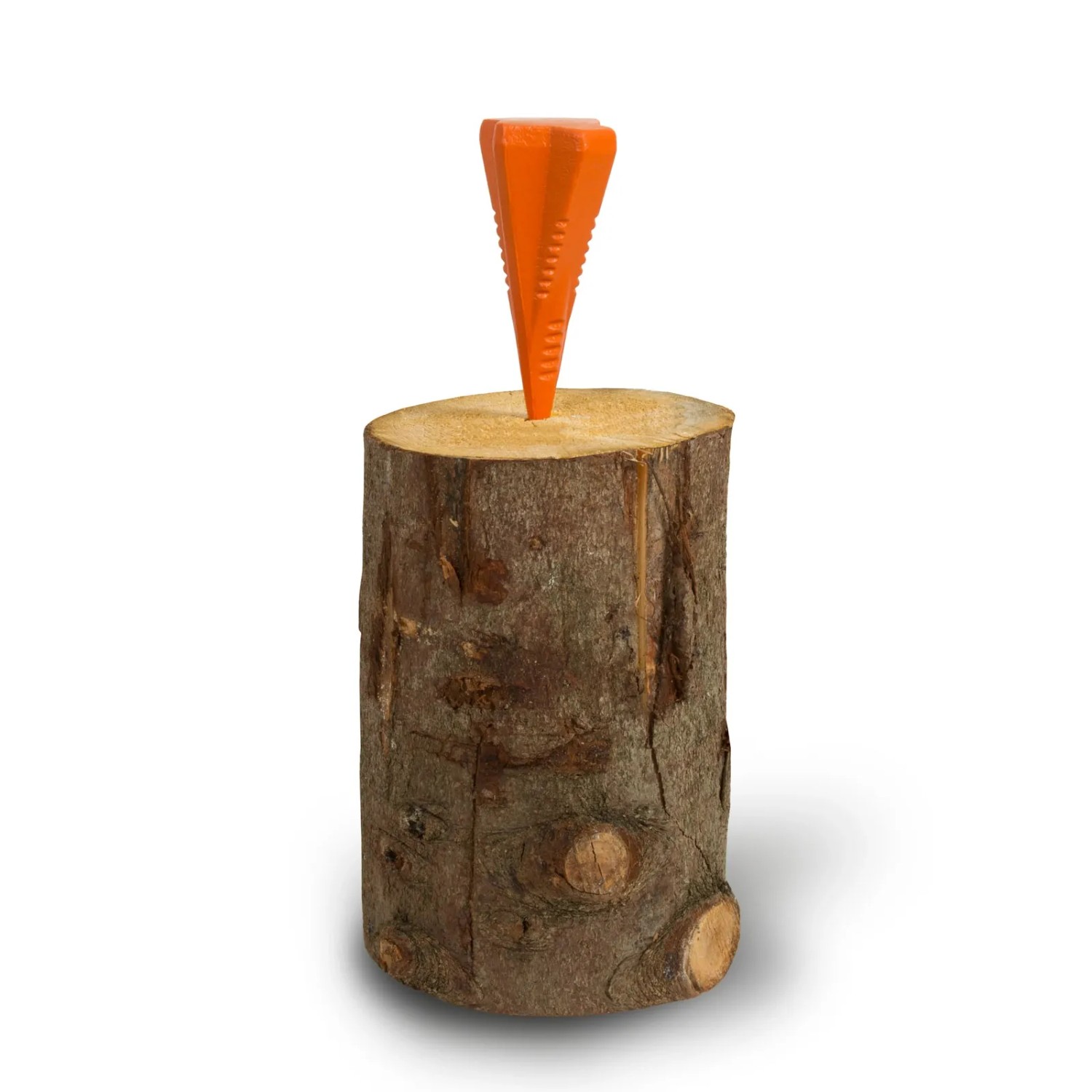 EBERTH Spaltkeil im Holzblock, orange, zum Holzspalten. Zubehör für Kamine & Öfen.