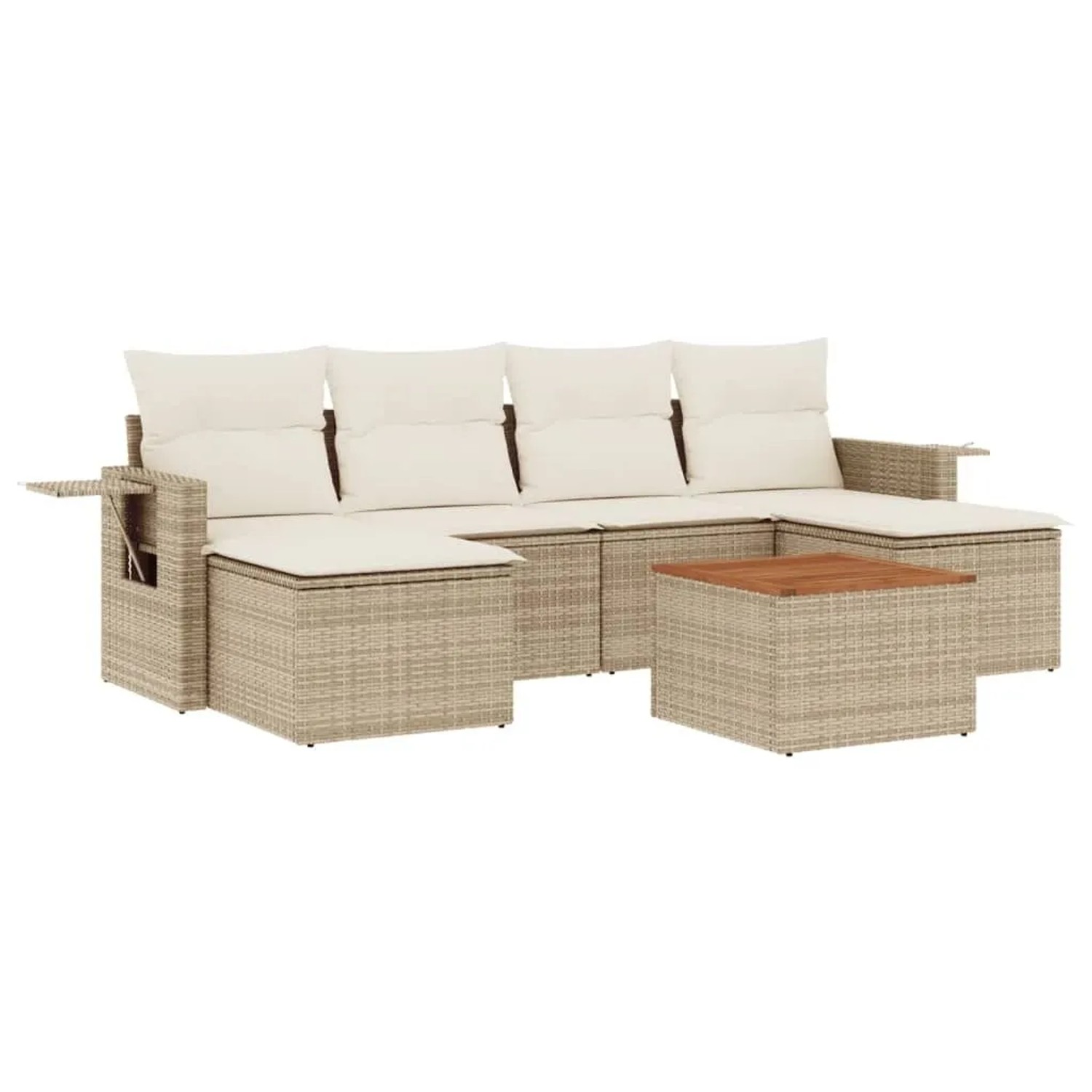 vidaXL 7-Tlg Garten-Sofagarnitur mit Kissen Beige Poly Rattan 3224686