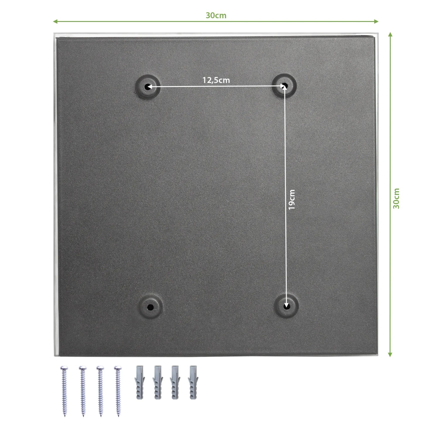 Rückseite des schwarzen Banjado Schlüsselkastens 30x30cm mit Montagematerial.