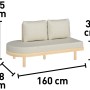 Modulare Gartenlounge Waldport, 2-Sitzer aus Akazienholz mit beigen Kissen und Maßangaben.