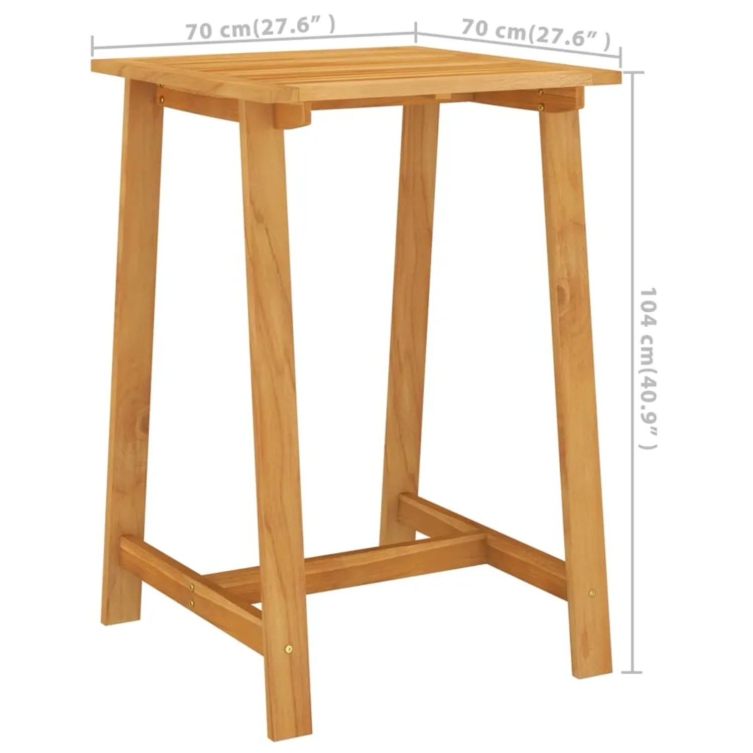 Quadratischer Bartisch aus Akazienholz, Teil des 5-tlg. vidaXL Gartenbar-Sets.