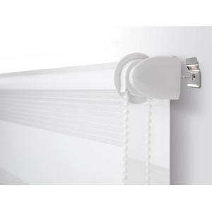 Wand- und Deckenbefestigung für Sedano Rollos, weiße Halterung mit Schrauben.
