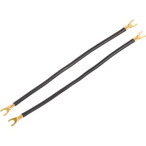 Zwei schwarze Verdrahtungsbrücken mit Gabel, 260 mm, für Leitungsschutzschalter.