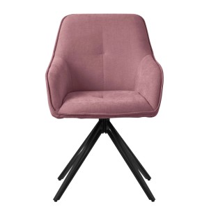 ML-Design Drehstuhl 4er Set, altrosa Textil Webstoff, Esszimmerstuhl mit schwarzem Metallfuß.