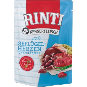 Rinti Kennerfleisch Hunde-Nassfutter mit Geflügelherzen, 400g Packung.