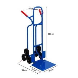 Blauer PROREGAL Treppensteiger RAGNAR mit Klappschaufel, 250 kg Tragkraft und Vollgummireifen.