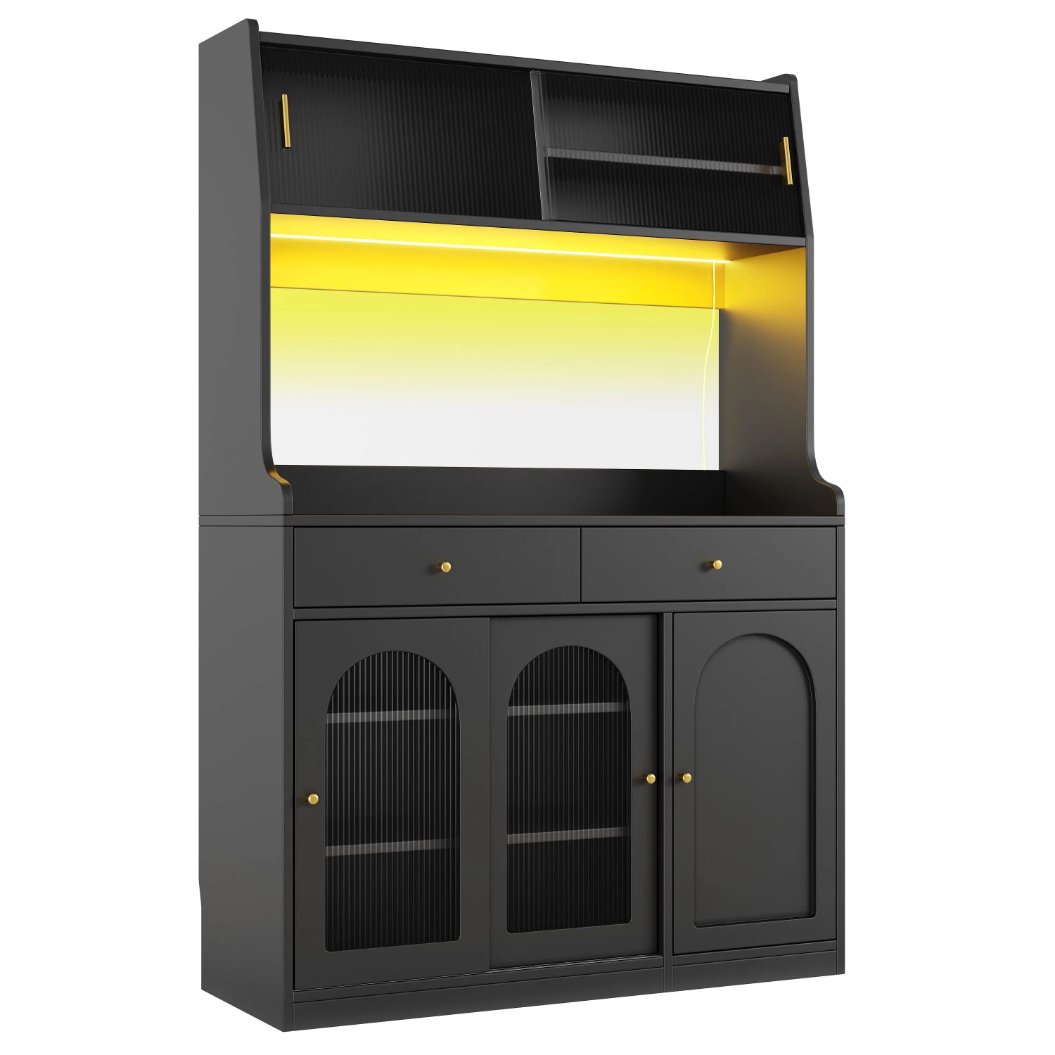 okwish Vitrinenschrank mit LED-Beleuchtung Variable Lichtfarben Esszimmer Schwarz