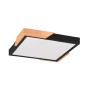 Moderne, dimmbare LED-Deckenleuchte Meta, schwarz matt mit Holzoptik, 31,5x31,5 cm.