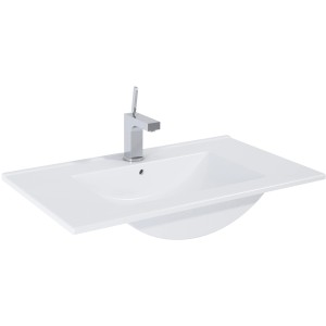 Weißes 80 cm Keramik Einbauwaschbecken Kyra mit Armatur.