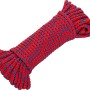 Rotes Polypropylen Seil, 6 mm Durchmesser, mit blauem Kennfaden, aufgerollt.