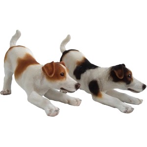 Deko-Figur: Zwei Jack Russel Terrier aus Polyresin für die Gartendekoration.