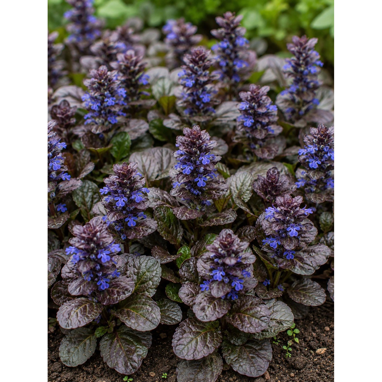 Blühende Ajuga reptans 'Braunherz' im Themenset Bienen- & Nützlingsmagnet, Topf ca. 9 cm.