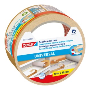 tesa Universal Doppelseitiges Klebeband, 10 m x 50 mm, beige Rolle für sichere Befestigung und Basteln.