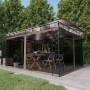 Taupe Pavillon mit Moskitonetz und LED-Lichterkette (4x3m) im Garten.