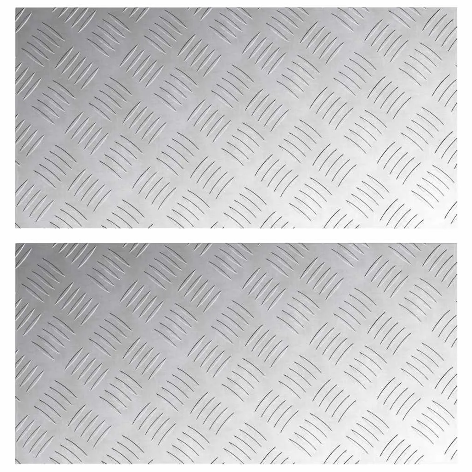 Zwei silberne Aluminium Rautenscheiben 60x30 cm mit Riffelblechmuster, ideal als rutschfeste Stufenmatten.