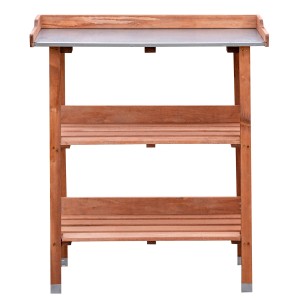 NYVI Pflanztisch aus Holz, braun, mit verzinkter Arbeitsplatte und zwei Ablageböden.
