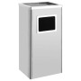 Silberner DELUKE Standaschenbecher 45L aus Edelstahl mit integriertem Mülleimer. Modernes, rechteckiges Design für Draußen.